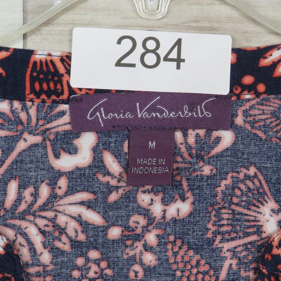 Gloria Vanderbilt* Women's Flared Long Sleeve V-Neck Blouse Medium Black/Orange - Picture 3 of 7